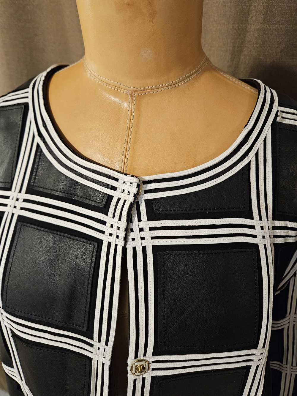 Black and White Windowpane Escada Leather Jacket - Picture 2 of 8